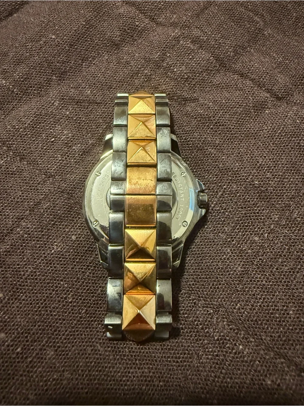 Vince Camuto Two-Tone Pyramid Stud Bracelet Watch — Rose Gold Dial